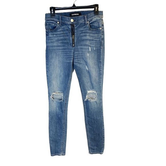 Women Express High Rise Distressed Ripped Stretch Ankle Legging Skinny Jeans Sz6
